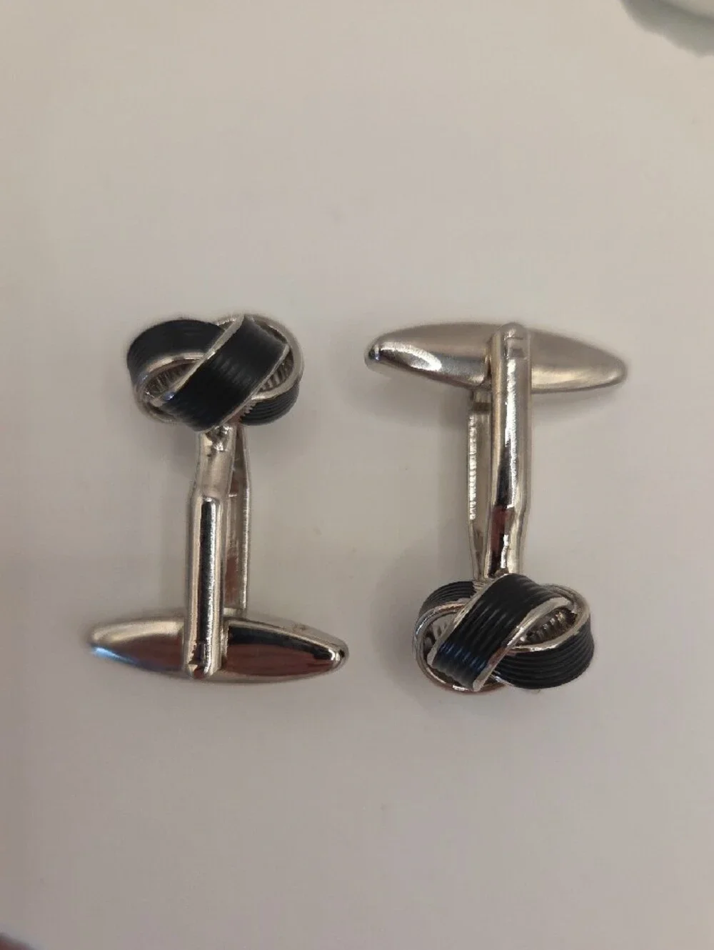 MEL New York Men's Black & Silver Knot Cufflinks Stainless Steel Bullet Back